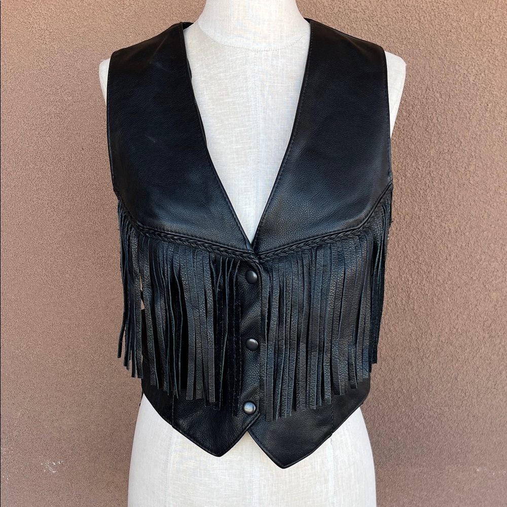 Fashion by Rose Black Leather Fringe Vest